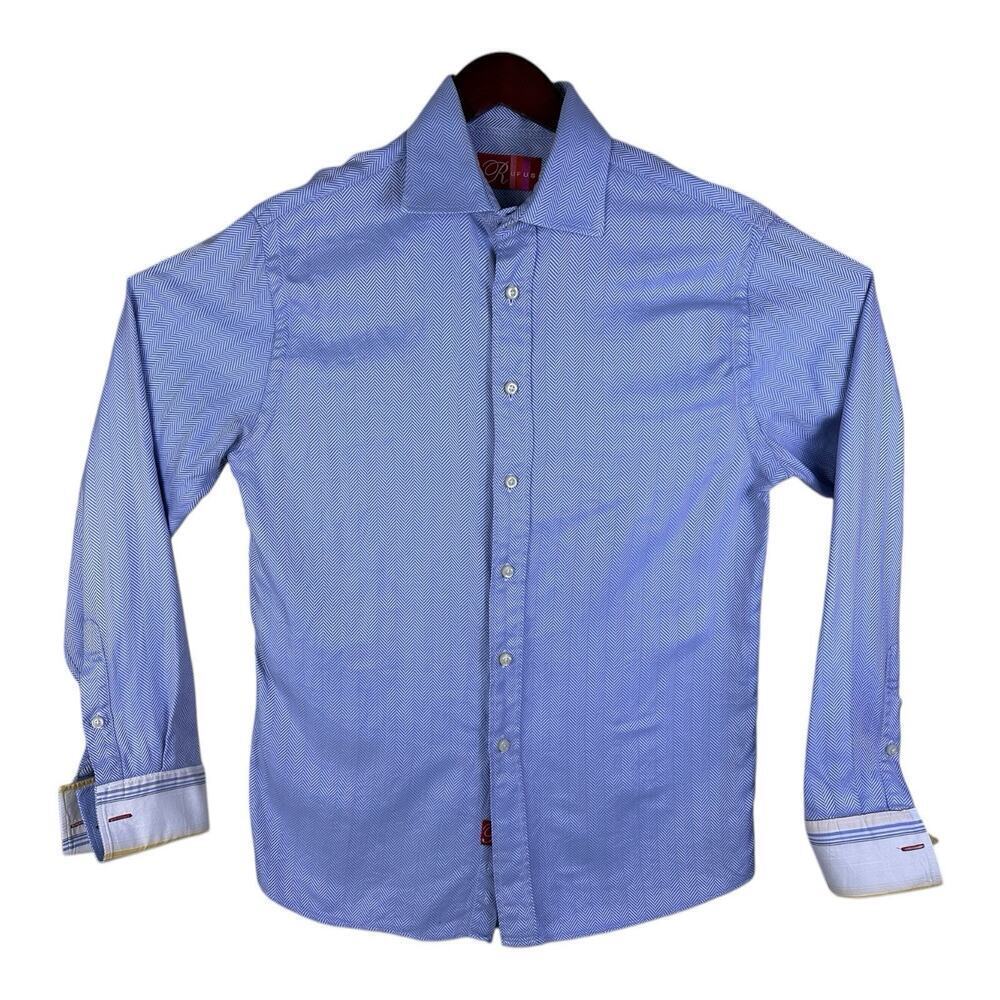 Rufus Flip Cuff Shirt Mens Size Medium Blue Stripe Long Sleeve Button Up USA